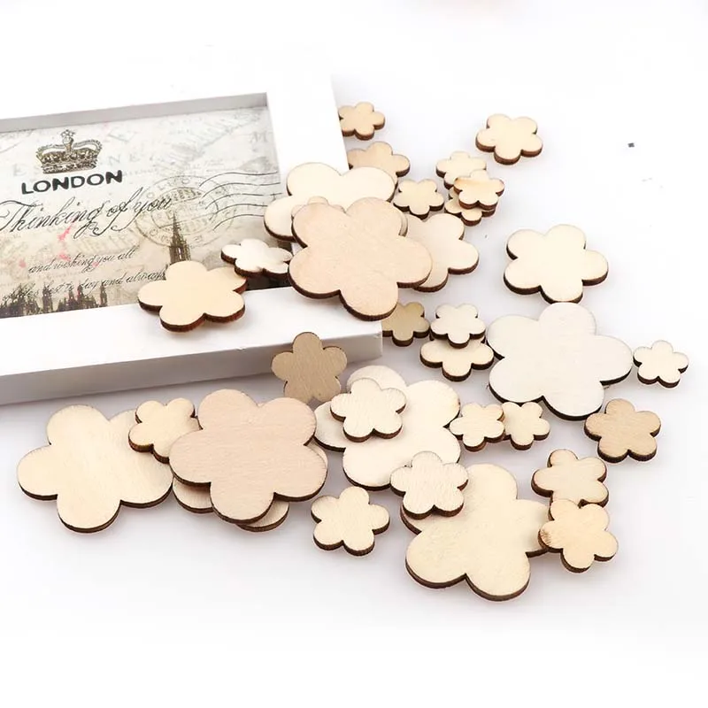 100Pcs DIY Plum wood chips decorative Embellishments Crafts Scrapbooking Supplies Hand-made Graffiti Buttons