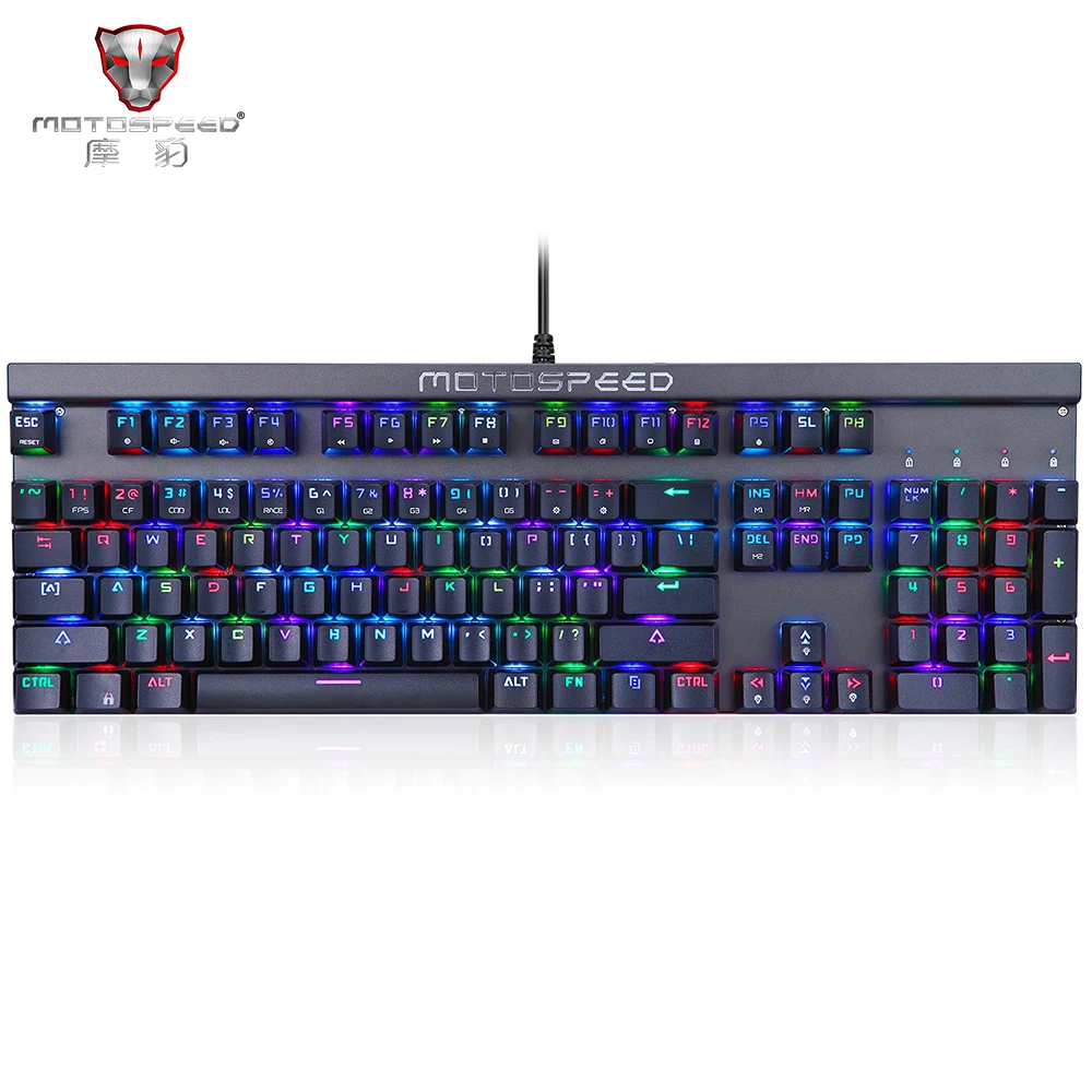 Motospeed CK103 русская/английская Механическая игровая клавиатура 14 режимов RGB подсветка USB2.0 104 ключи против привидения синий/красный переключатель