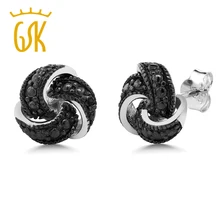 GemStoneKing Magnífico 925 de Plata Diamante Negro Nudo Estilo Antiguo Stud Pendientes Para Las Mujeres