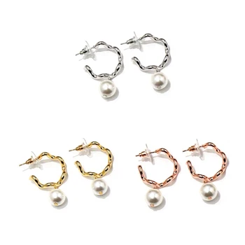

Meicialandat Classic Style Stainless Steel Wave Irregular Pearl Dangling Earrings For Women Vintage Classic fashion jewelry