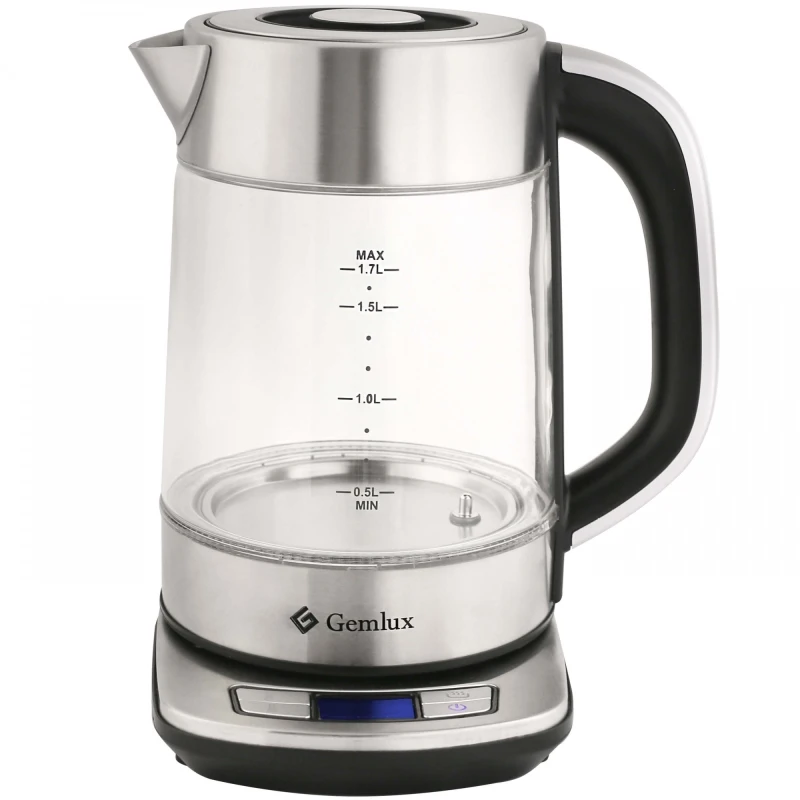 Чайник электрический GEMLUX GL-EK897DDK (Мощность 2200 Вт, стеклянный корпус, объем 1,7 л., Функция установки и поддержания температуры)