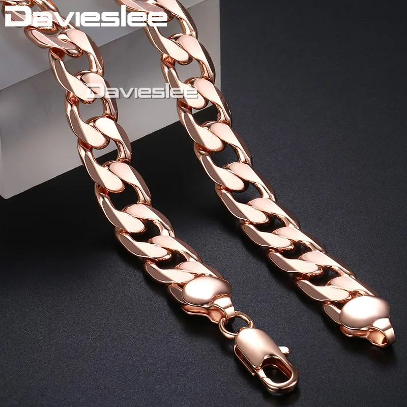 

Men's Gold Necklace Curb Cuban Link Chain 585 Rose Gold Filled Jewelry for Men 12mm DLGN321