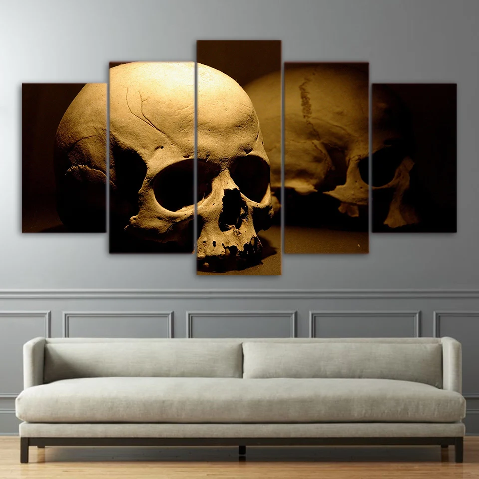 5 Panel Canvas Printed Human Skeleton Pattern Skull Painting For Living