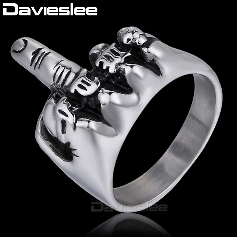 Punk Mens Ring Middle Finger UP Ring 316L Stainless Steel Ring Fashion