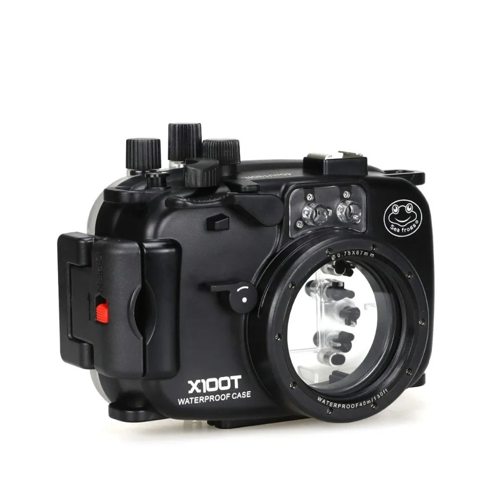 Seafrogs 40m/130ft Underwater Camera Housing Case For Fujifilm X100T X-100T Camera & CamDive Red diving filter(67mm)