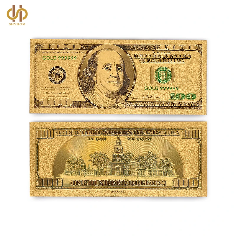 7pcs 24k Gold Banknote American Dollar Bill Money Colored Cycc Note Usac 100