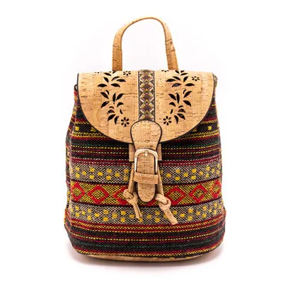 Пробковый рюкзак с цветным текстилем, эко веганский женский винтажный рюкзак для девочек, Хлопковая Сумка, пробковая сумка, OY-002 - Цвет: OY-002-B