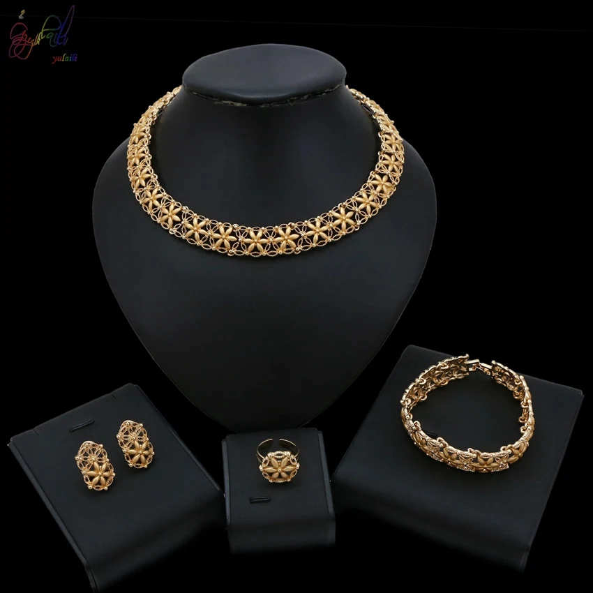 

Yulaili Flower Connected Classical Traditional African Nigerian Gold Color Jewellery Jewelry Sets For Women Female