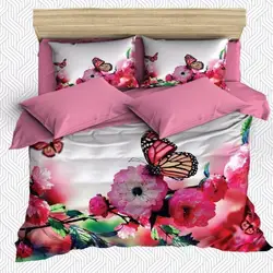 Еще 6 шт. розовый белый цветы Бабочка Зеленый лист 3D принт хлопок сатин двойное одеяло крышка постельных принадлежностей наволочка для
