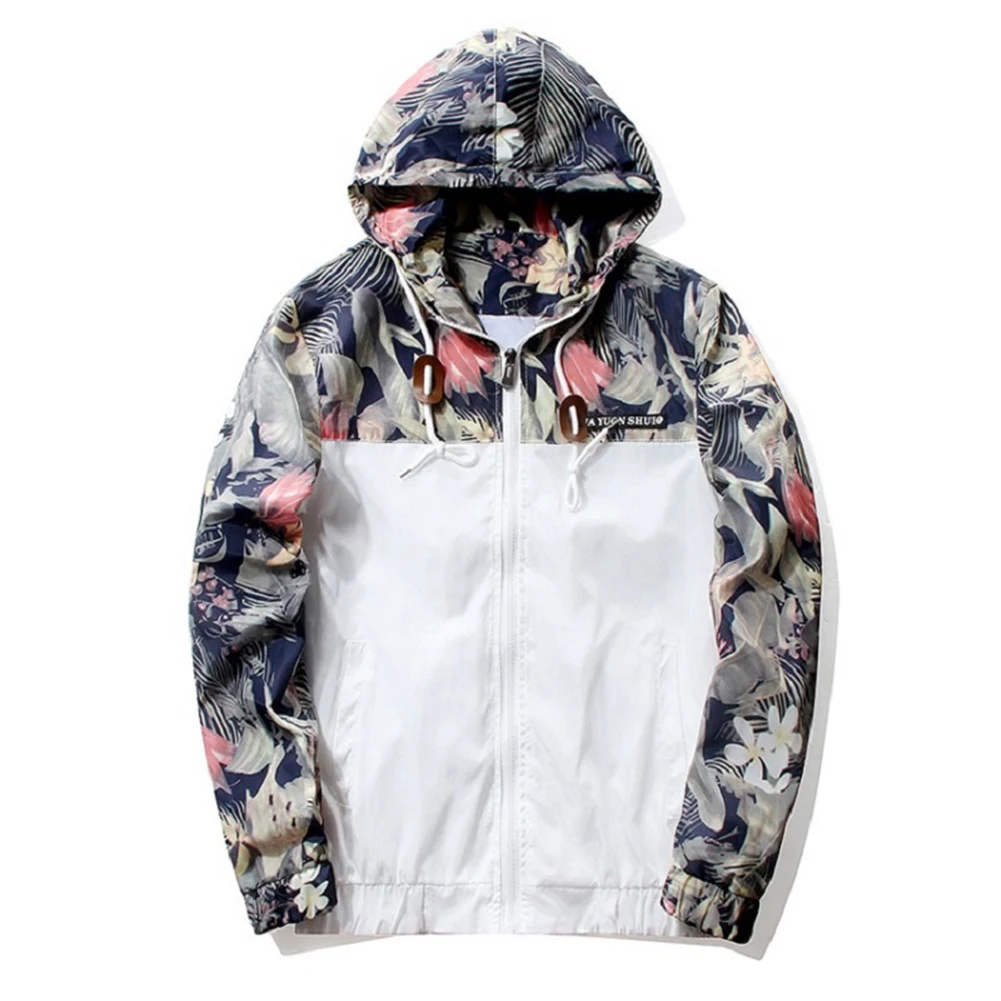 Fashion Men Floral Camouflage Thin Hooded Jacket Casual