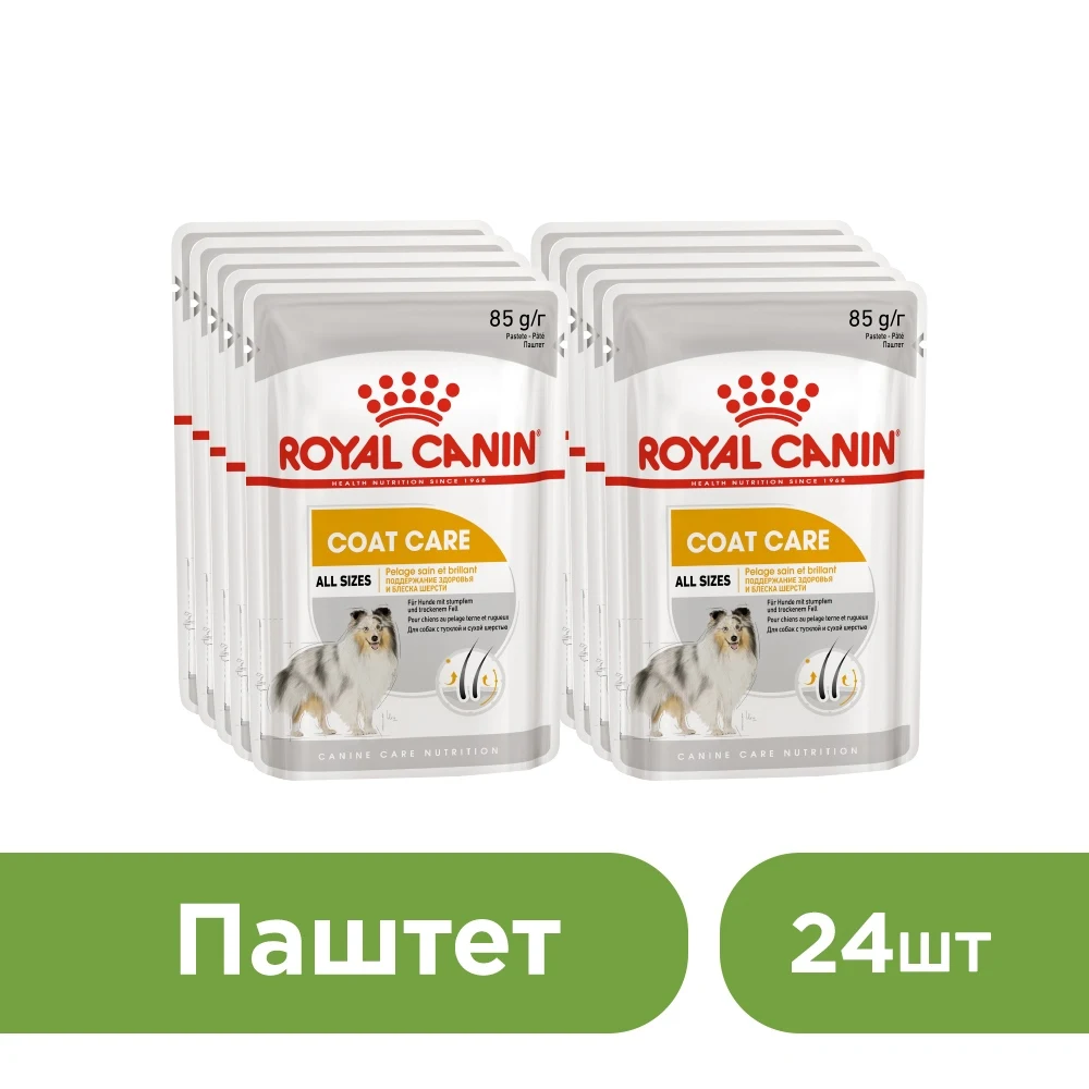 Royal Canin Adult Coat Care пауч для собак для поддержания блеска шерсти(паштет), 24*85 г