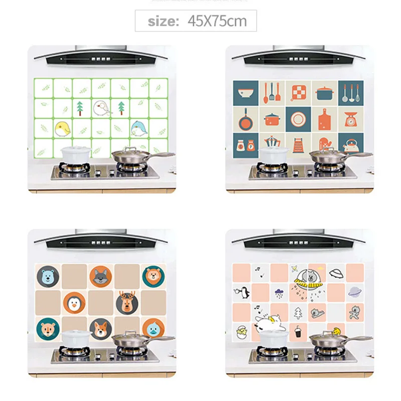 

Cartoon Waterproof Easy To Clean Oil Resistance 4Patterns 1PC Wall Sticker High Temperature Resistance Kitchen Accessories
