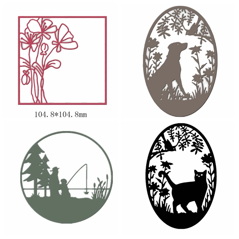 

Flower Dog Cat Fishing Frame Metal Cutting Dies Stencils For DIY Scrapbooking Decoration Embossing Cards Handcraft Die Cut 2019
