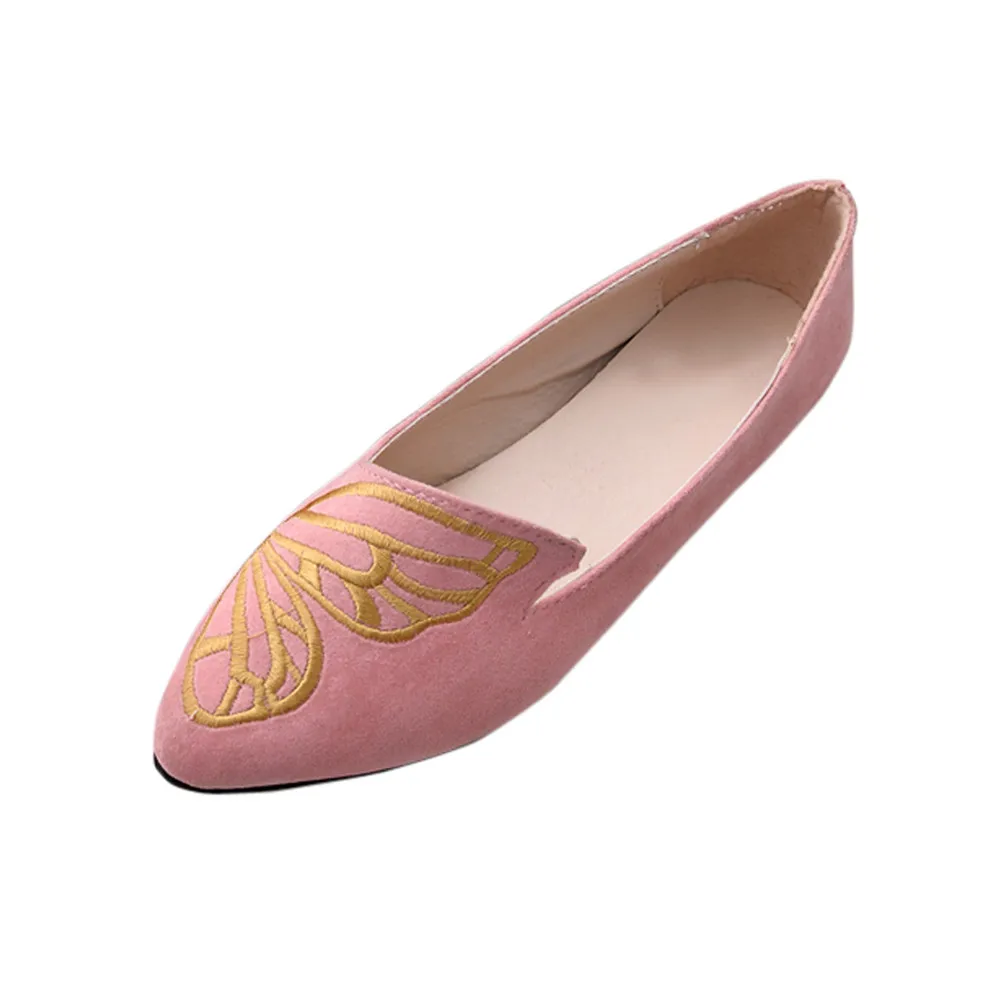 

YOUYEDIAN Women Shoes Slip-On Pointed Toe Ladies Flats With Butterfly Prints Solid Female Casual Loafers Shallow Mocasines Mujer