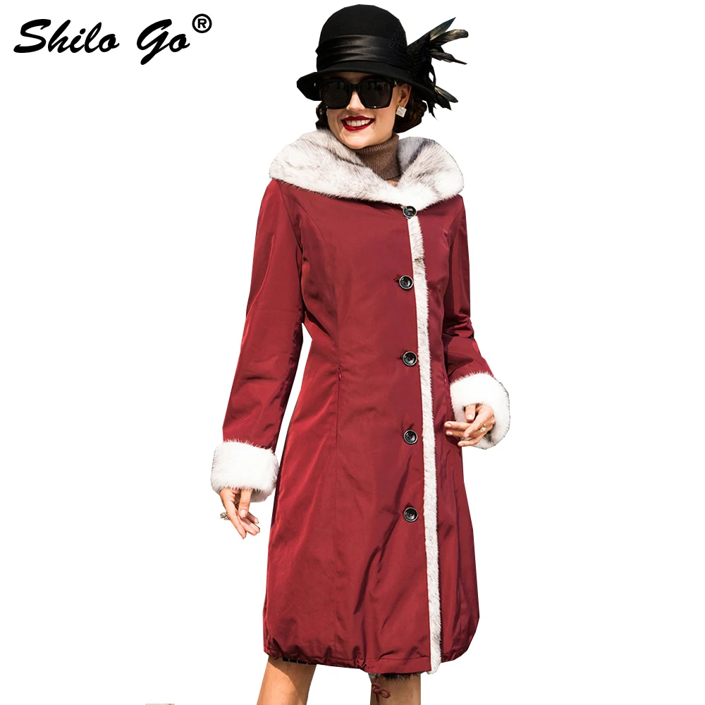 

3XL New Womens Winter Wine Red Army Green Jacket Coats Thick Parkas Plus Size Real Mink Collar Hooded Rabbit Lining Outwear Coat
