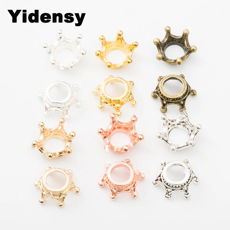 

Yidensy 20pcs Queen King Crown Beads for Jewelry Making Gold Silver Color 14*6*6mm Loose Spacers Bead Pendant End Cap Findings