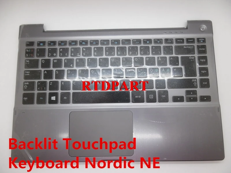 

Laptop Palmrest For Samsung 700Z3A Grey Backlit Touchpad Keyboard Nordic NE BA59-03126H HMB3343GSA