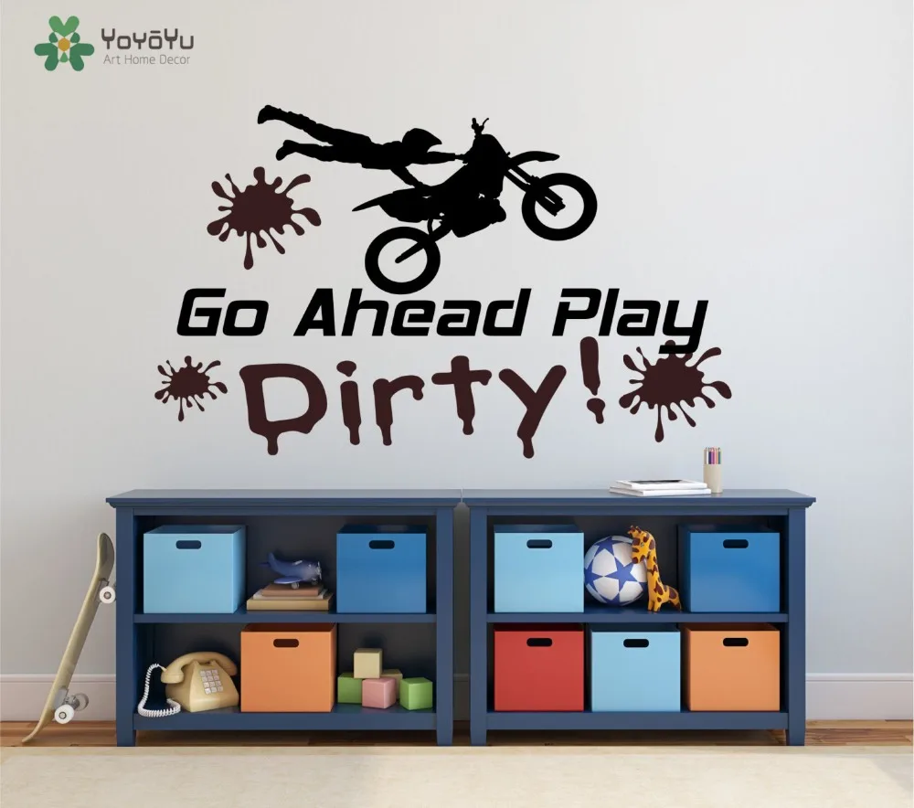 

Wall Decal Vinyl Motocross Sticker Go Ahead Play Dirty Moto Bike For Boys Room Art Decoration Motorcycle Design Poster WW-429