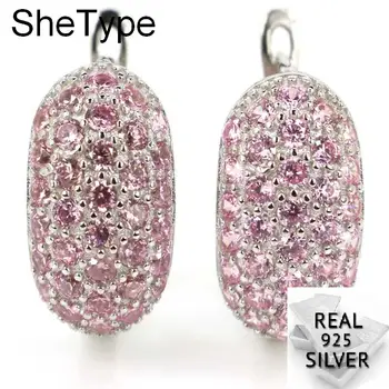 

SheType 5.2g New Designed Pink Kunzite Gift For Sister 925 Solid Sterling Silver Stud Earrings 17x9mm