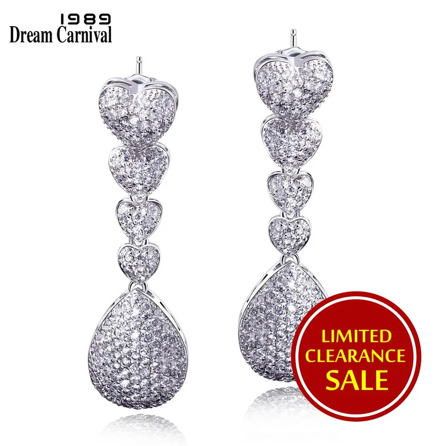 

DreamCarnival 1989 Unique Design Paved CZ Stones Crystals White color Bridal Wedding Boucle d'oreille Drop Earrings for Women