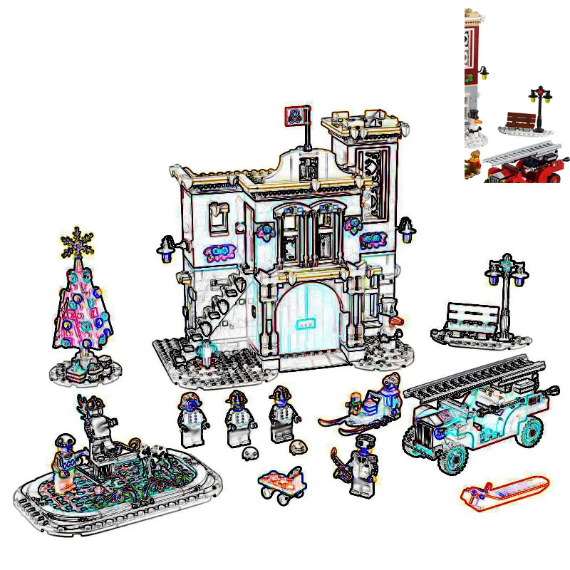 

10263 1197pcs The Winter Village Fire Station Building Block Brick Set Toys For Children 11041 Christmas Gift