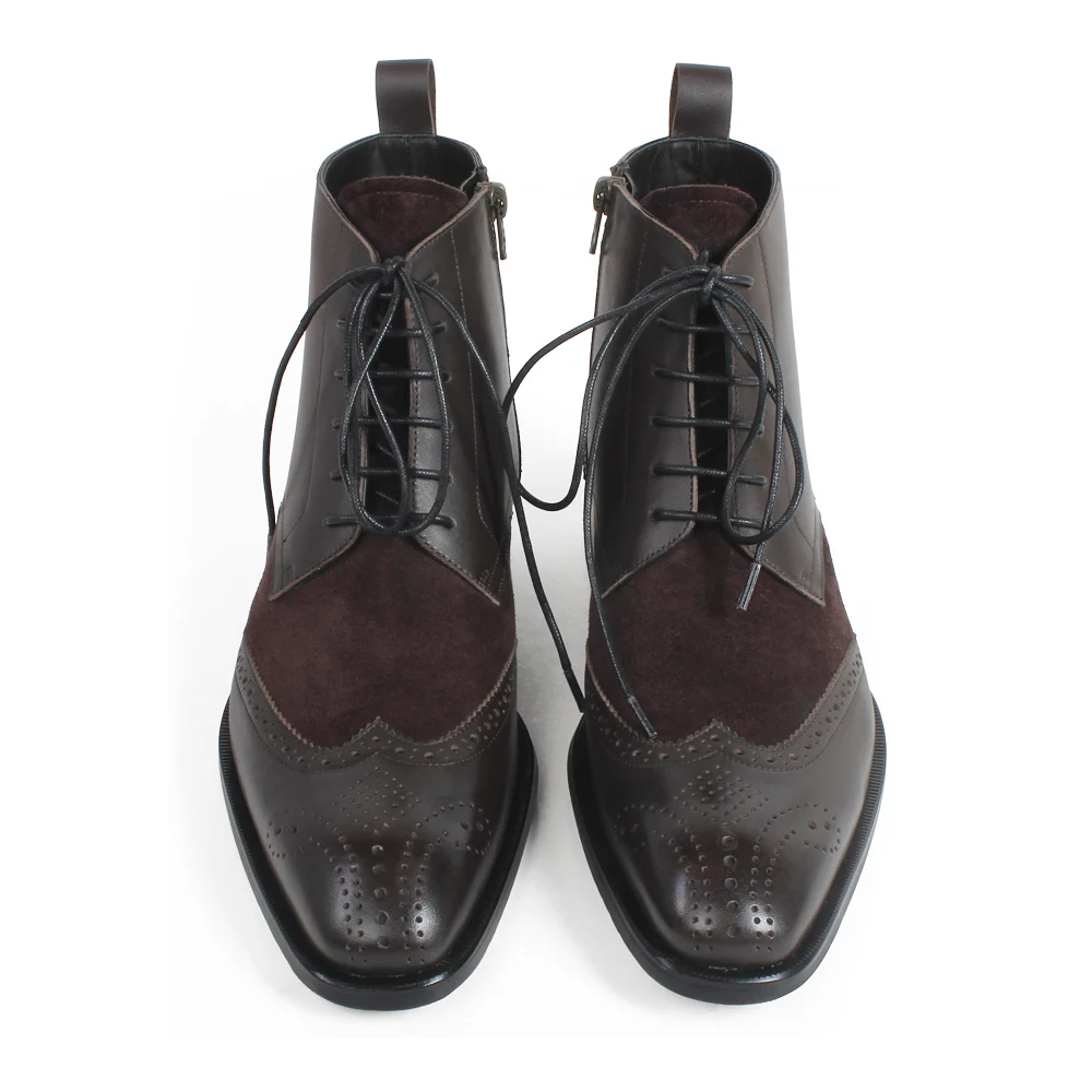 À En Carré Orteil Patchwork Cuir Bottes Vikeduo Plein Vache Patine Brogue Hommes La Coffee 100Véritable De Bottines Main Décontracté Plaine F3uKcT1Jl