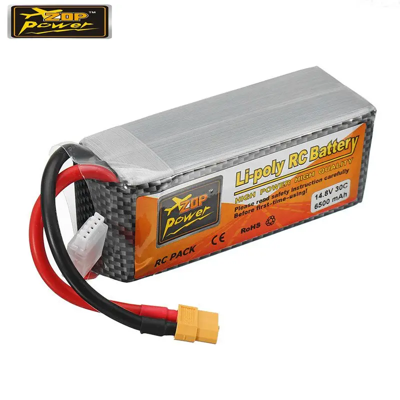 

High Quality ZOP Power 14.8V 6500mAh 30C 4S XT60 Plug Rechargeable Lipo Battery RC Quadcopter Car Spare Parts