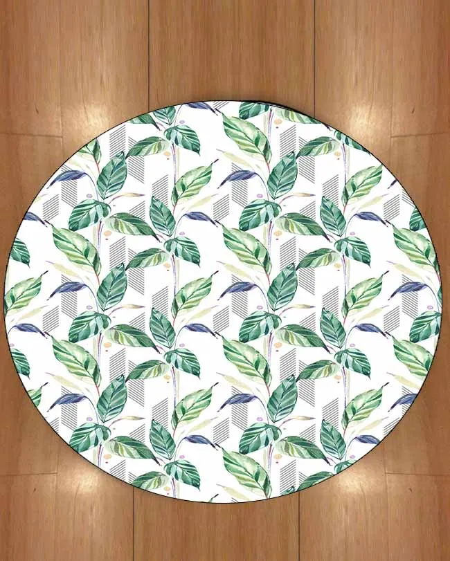 

Else Green Blue Tree Tropical Leaves White Floor 3d Print Anti Slip Back Round Carpets Area Rug For Living Rooms Bathroom