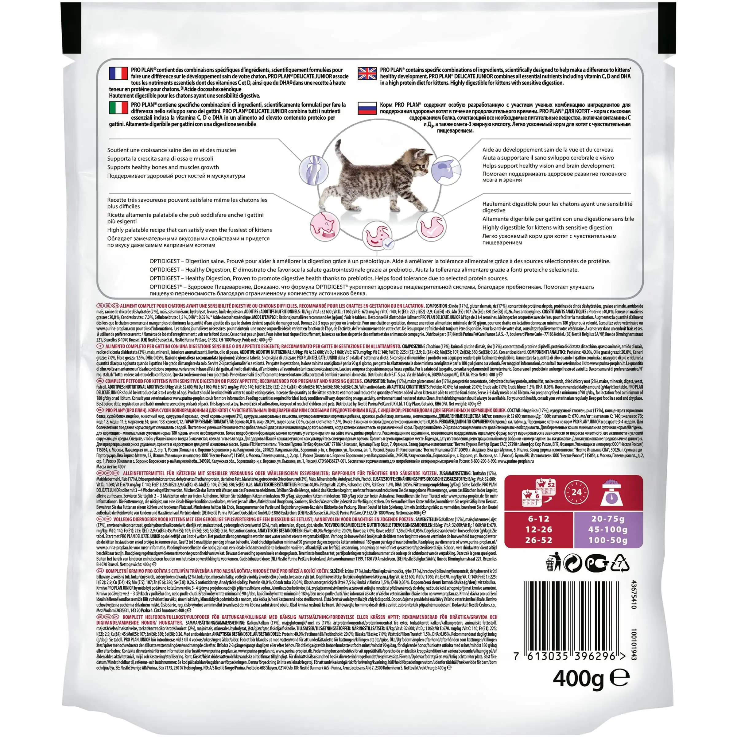 Сухой корм Pro Plan для котят с чувствительным пищеварением в возрасте от 6 недель до 1 года с индейкой, Пакет, 400 г