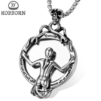 

HOBBORN Punk Skull Magic Mirror Pendant Necklaces Titanium Steel Hiphop Necklace for Women Men Sexy Beauty Pendant Charm Jewelry
