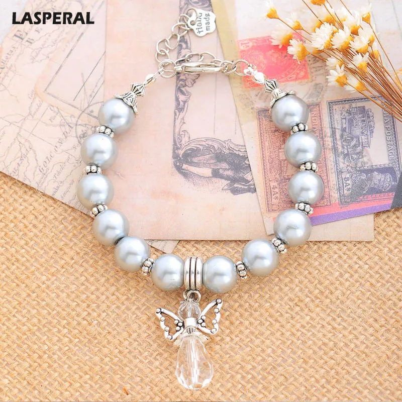 

LASPERAL 1PC White Grey Color Women Glass Shaped Beads Charm Bracelet Angel Shape Charm Fashion Bangle&Bracelet Female Jewelry