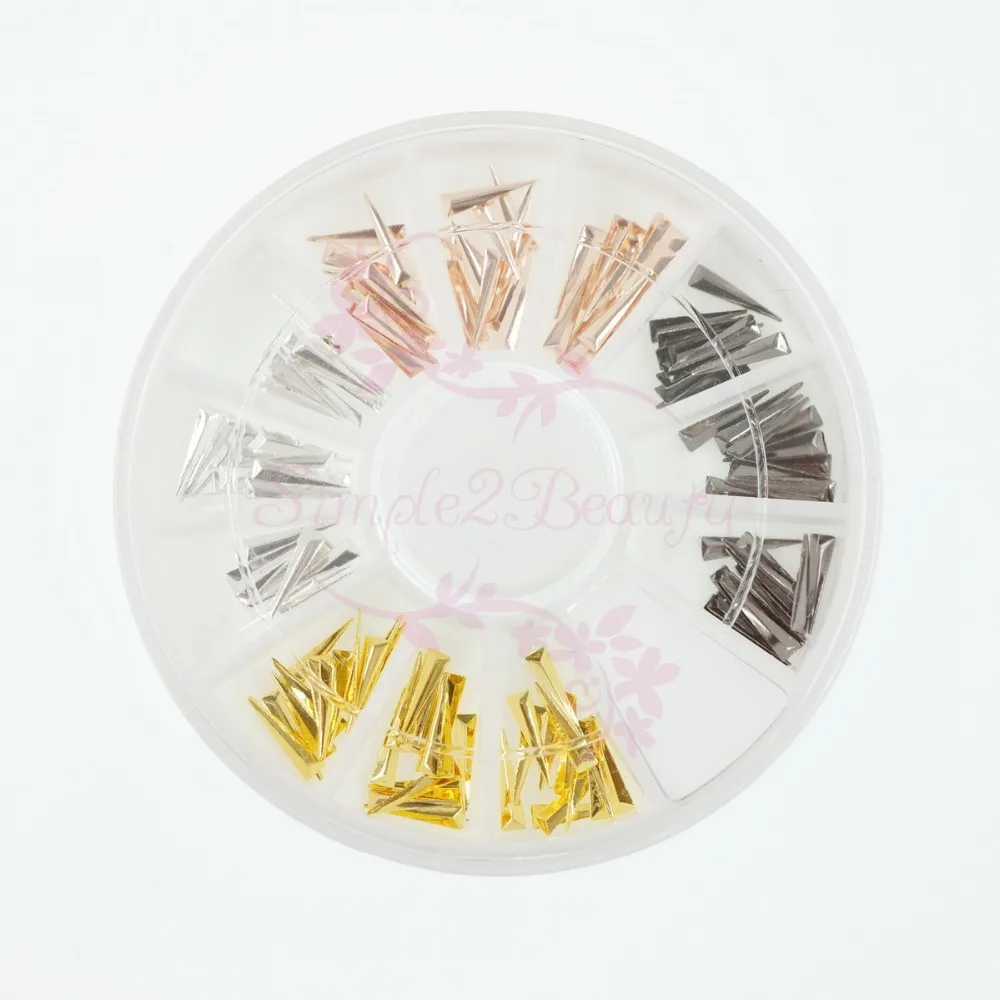 

1 Wheel Mix 4 Colors 2*8MM Long Sharp Triangle Studs Rivets Punk Rock Design Japanese 3D Nail Art Manicure Decorations Accessory