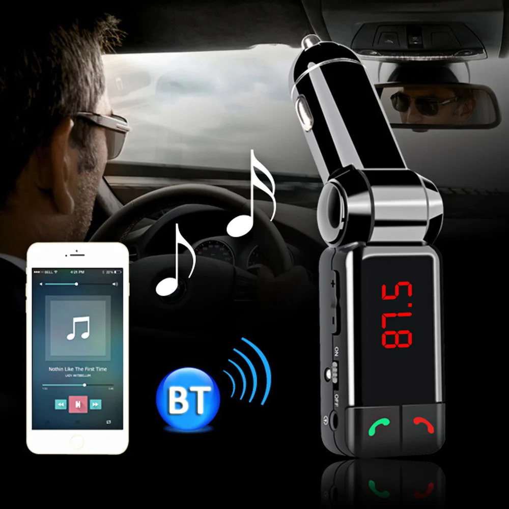 Bluetooth V2.0 автомобильный комплект MP3-плеер fm-передатчик громкой связи Bluetooth гарнитура для авто с двойной зарядка через usb Порты и разъёмы - Название цвета: Black