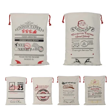 

10pcs Christmas Gift Bag 8 styles Red Drawstring Canvas Santa Sack Rustic Vintage Christmas Stocking Bags Decoration