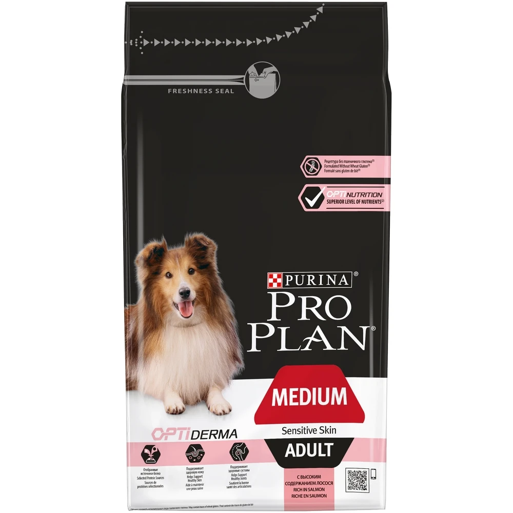 Pro Plan Medium Adult Sensitive Skin для взрослых собак средних пород с чувствительной кожей, Лосось, 3 кг