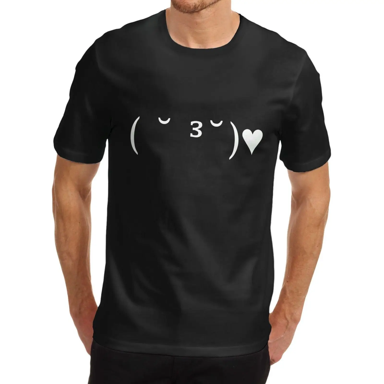 Men's Kawaii Japanese Emoticons Emoji Kiss Love Printed T-Shirt