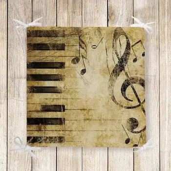 

Else Brown Vintage Black Piano Notes 3d Print Square Chair Pad Seat Cushion Soft Memory Foam Full Lenght Ties Non Slip Washable