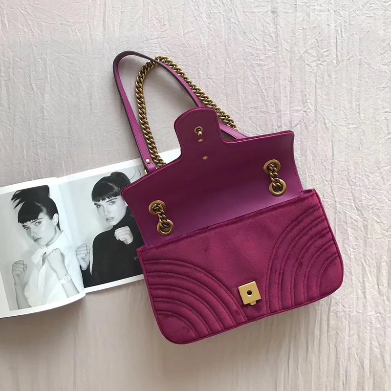 

2018 Velvet lady bag luxury brand shoulder bag good quality lady bag the chain slanted across girl's bag