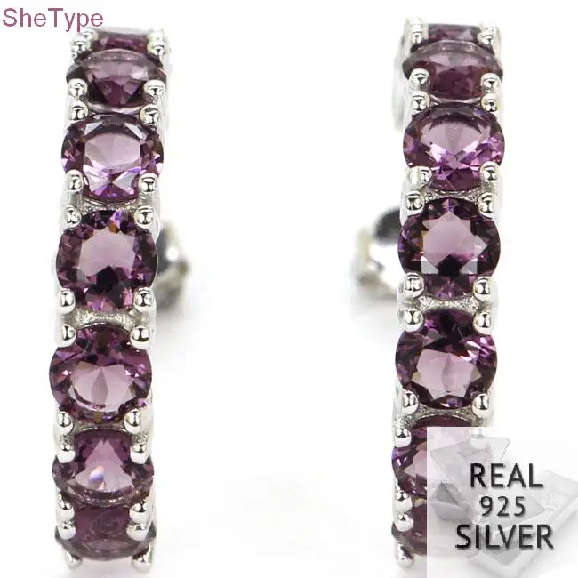 

Real 3.8g 925 Solid Sterling Silver Purple Amethyst Gift For Sister Stud Earrings 22x4mm