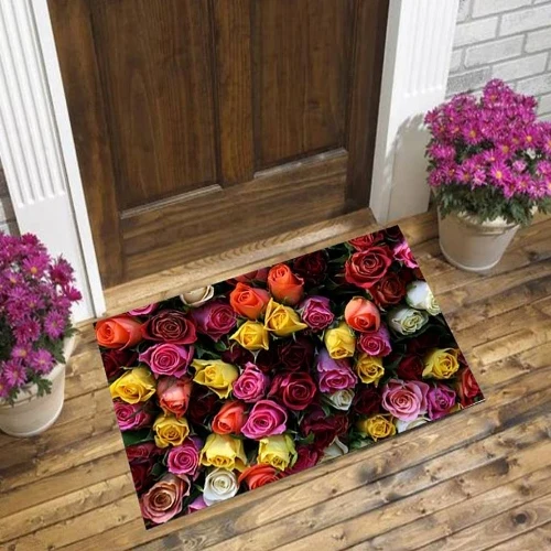 Желтый, оранжевый, красный, розовый, розы, цветы, Цветочный 3d узор, принт, противоскользящий декоративный пол, дверной коврик, домашний вход, гостиная