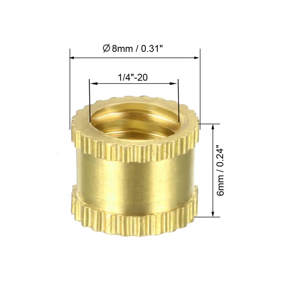 UXCELL с накатанной головкой Резьбовая вставка гайки 1/"-20x6 мм(L) x8mm(наружный диаметр)/M3/8x5/12/16 мм(L) x4/10 мм(диаметр) латунная гайка с внутренней резьбой 10 шт