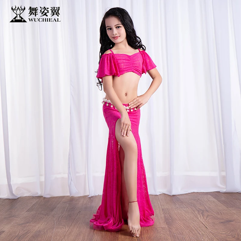 

Bellydance Spaghetti Strap Lace Placketing long Skirt Belly dance 2pcs set for Girl/children/kid,costume performance wears RT267