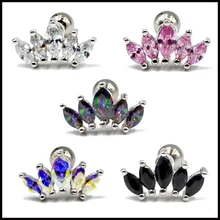 5 шт. сталь маркиза Циркон Спиральные серьги Tragus верхняя серьга для верхней части уха Горячий кристалл цветок ушной хрящ Orelha Спиральные серьги 16 г