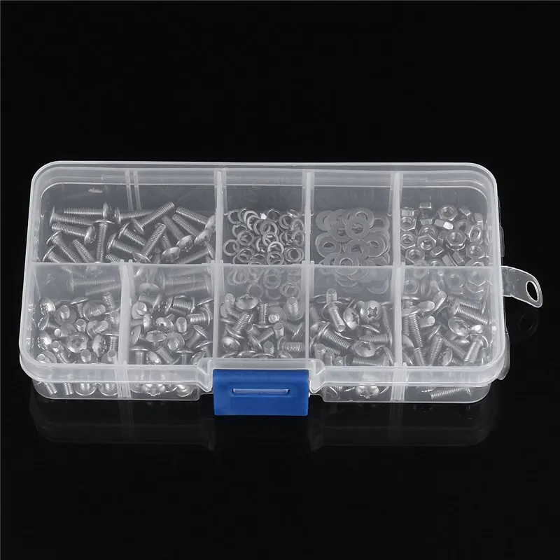 

MTGATHER 300pcs M3 304 Stainless Steel Phillips Screws Bolt Hex Nuts Washers Assortment Top Quality