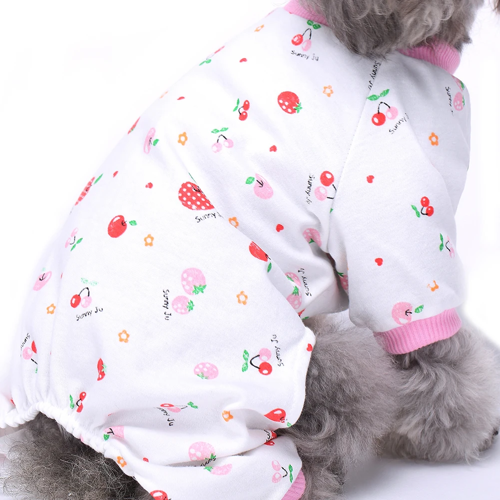 XS Cherry SoundsBeauty Sweet Cherry Print Dog Jumpsuit Puppy Four-Legged Sleepwear Pajamas Pet Clothes