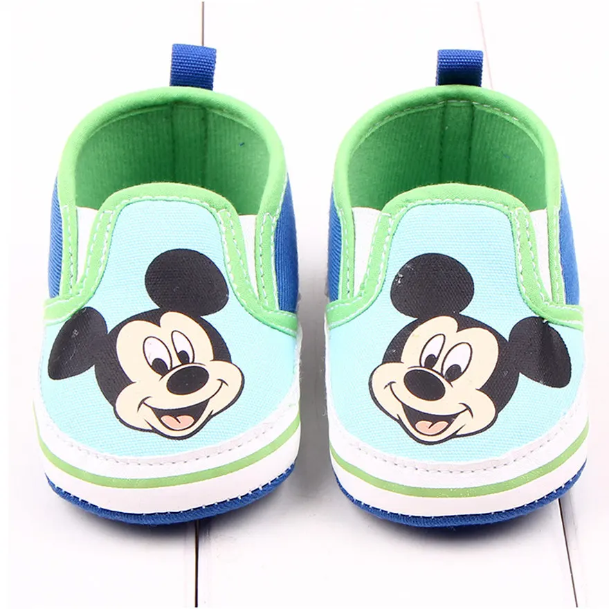 Удобная обувь для новорожденных мальчиков и девочек; милая детская обувь с Микки и Минни на мягкой подошве; домашние тапочки для малышей - Цвет: Blue