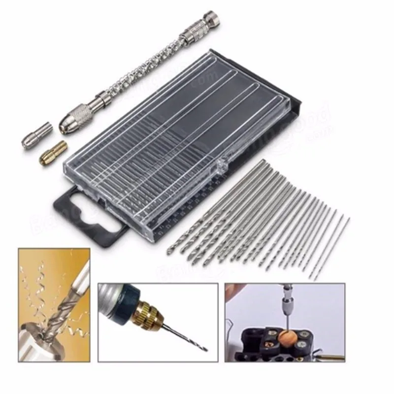 

DANIU 1PC Micro Mini Steel Hand Drill with Chuck and 20pcs 0.3-1.6mm Straight Shank Twist Drill Bits Set