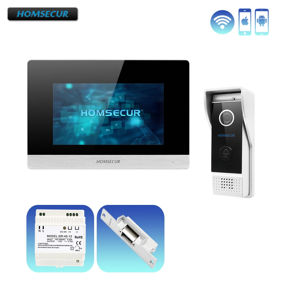 HOMSECUR 7\ IP Wired Video Door Entry Security Intercom 1.0MP with Touch Screen Monitor Electric Strike Lock for House/ Flat HOMSECUR 7\ IP Wired Video Door Entry Security Intercom 1.0MP with Touch Screen Monitor Electric Strike Lock for House/ Flat