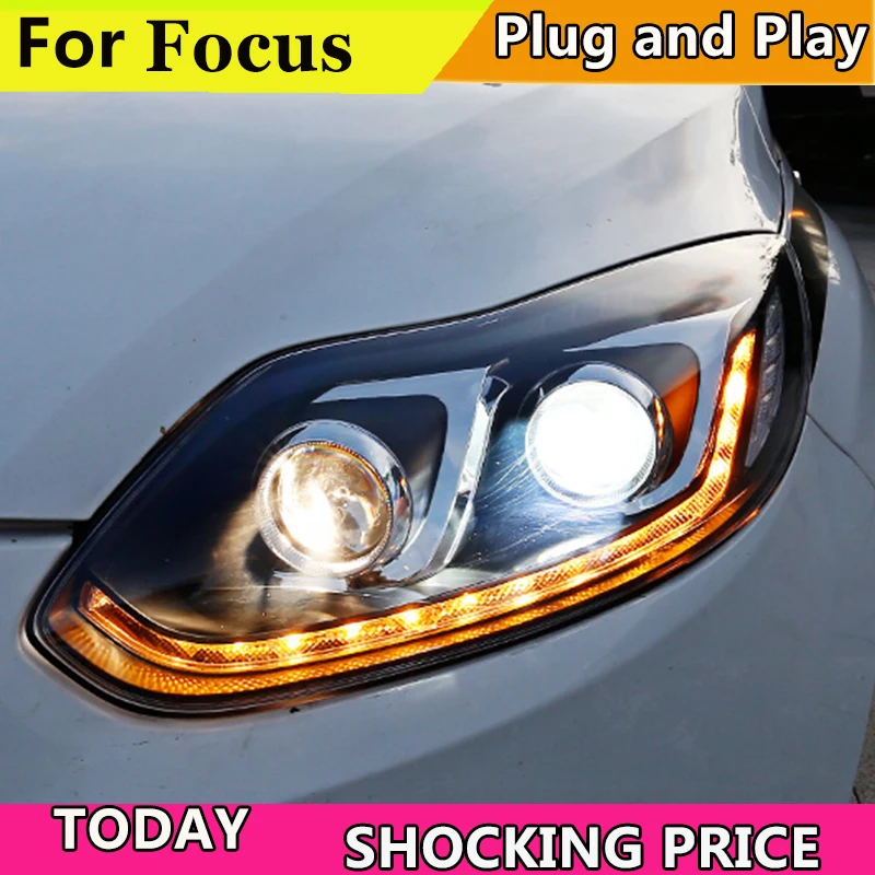 

Car Styling For Ford Focus MK3 headlights 2012 2013 2014 Dynamic turn signal Headlight front Bi-Xenon Lens Double Beam HID KIT