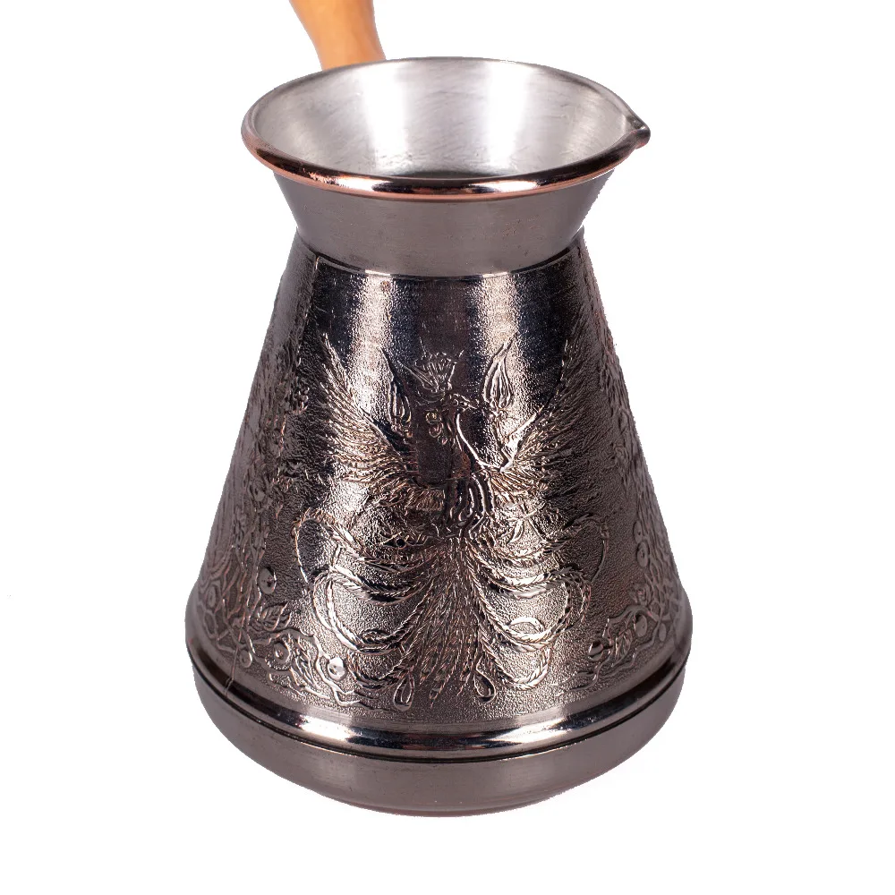Koop Turk Koffie Koper Houten Gesneden Handvat Plated Tin. Volume 600 Ml.